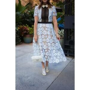 Self-Portrait Flower Garden Guipure Lace Dress - 2 Blue